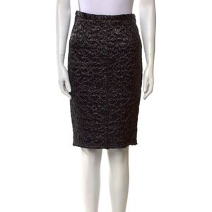 D&G Dolce & Gabbana Black Textured WoolBlend Pencil Skirt Back Zip Silver H/W 38